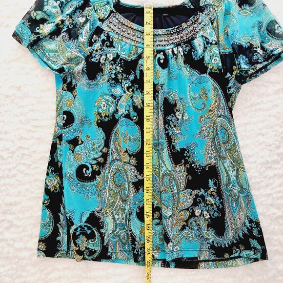 Blouse Size M Y2K Glam Boho Beaded Paisley Going-Out Top Eclectic Elegance Luxe - Picture 8 of 16